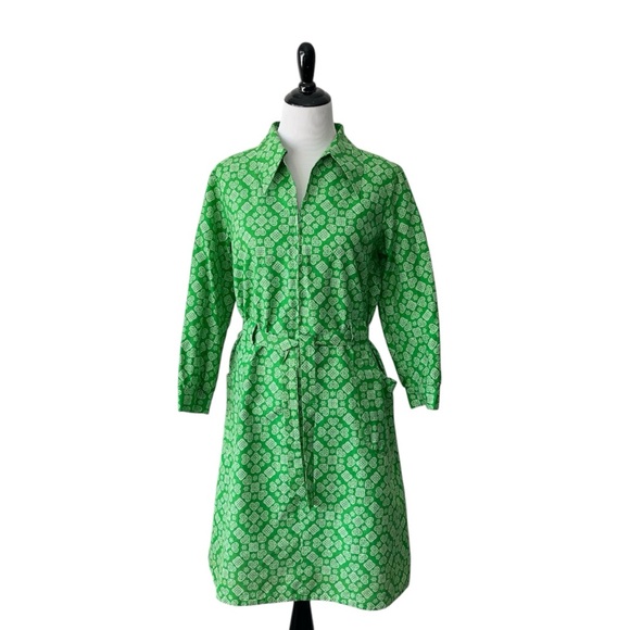 Vintage Dresses & Skirts - Vintage Green Patterned Cotton Shirt Dress